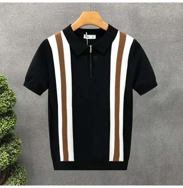 Lucco Milano – Striped Knit Polo Tee