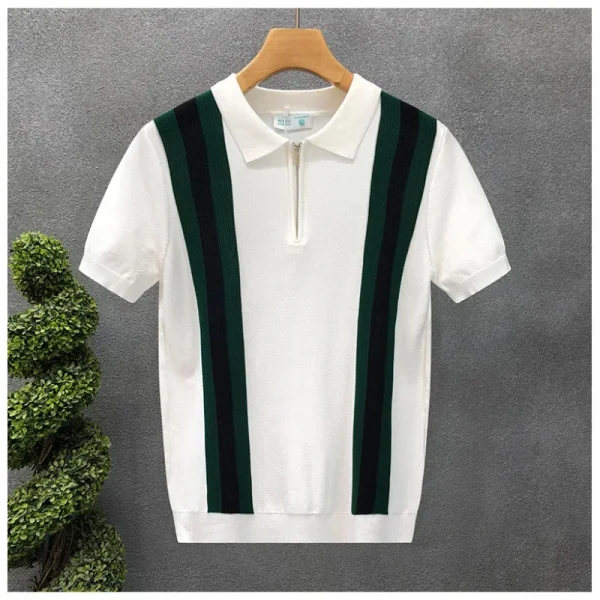 Lucco Milano – Striped Knit Polo Tee
